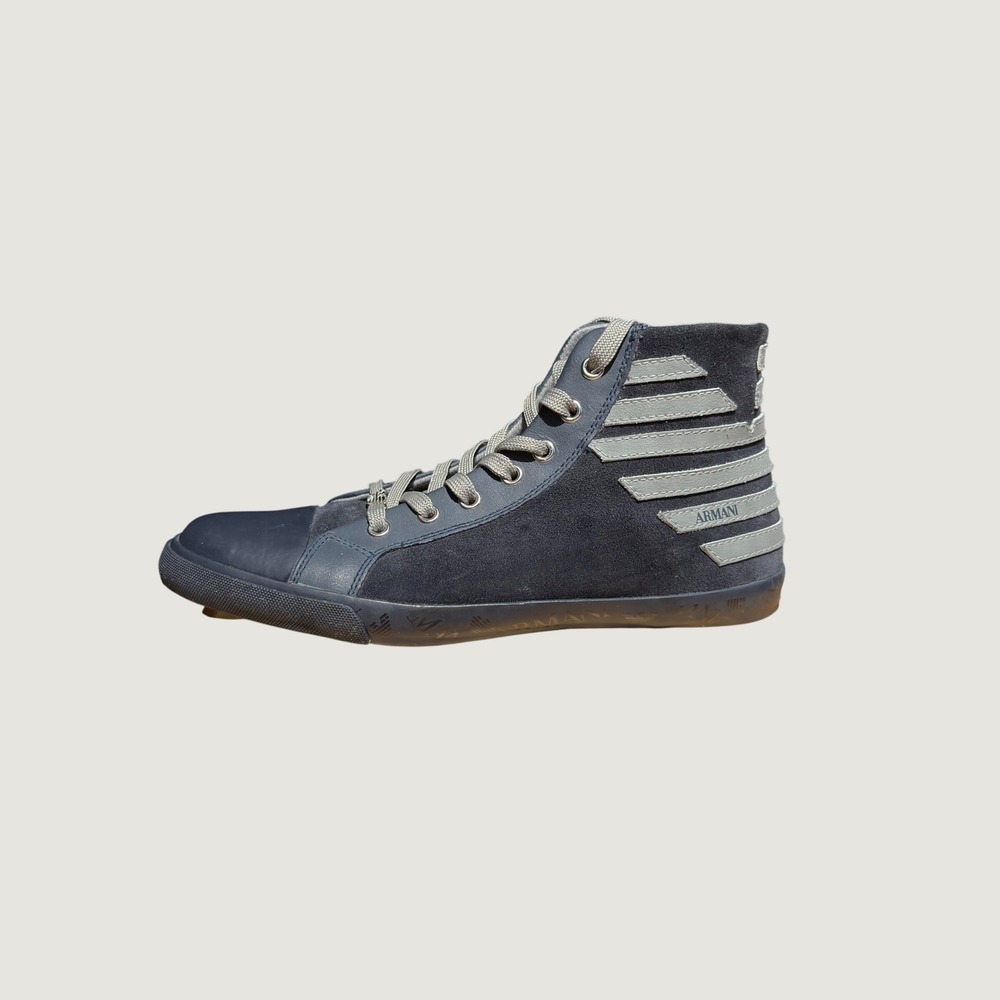 Armani Junior Kids Navy Blue Suede Leather High Top Sneakers Side Zip EU35/US4.5